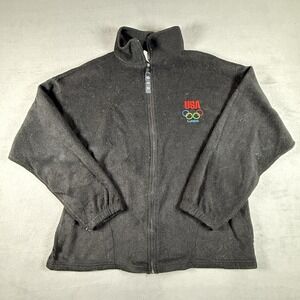Men's US Olympic Committee Black Fleece Jacket Team USA London Size L Full‎ Zip